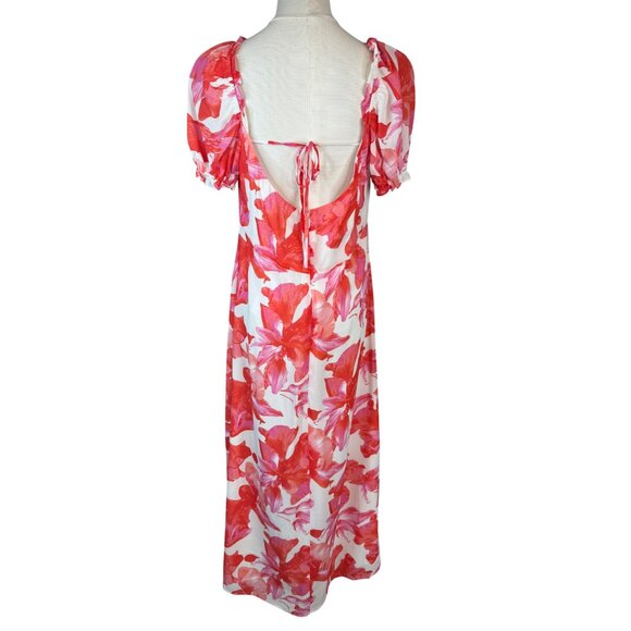 NWT WAYF Large Floral Print Maxi Dress Puff Sleeves & Tie Neckline - Picture 8 of 16
